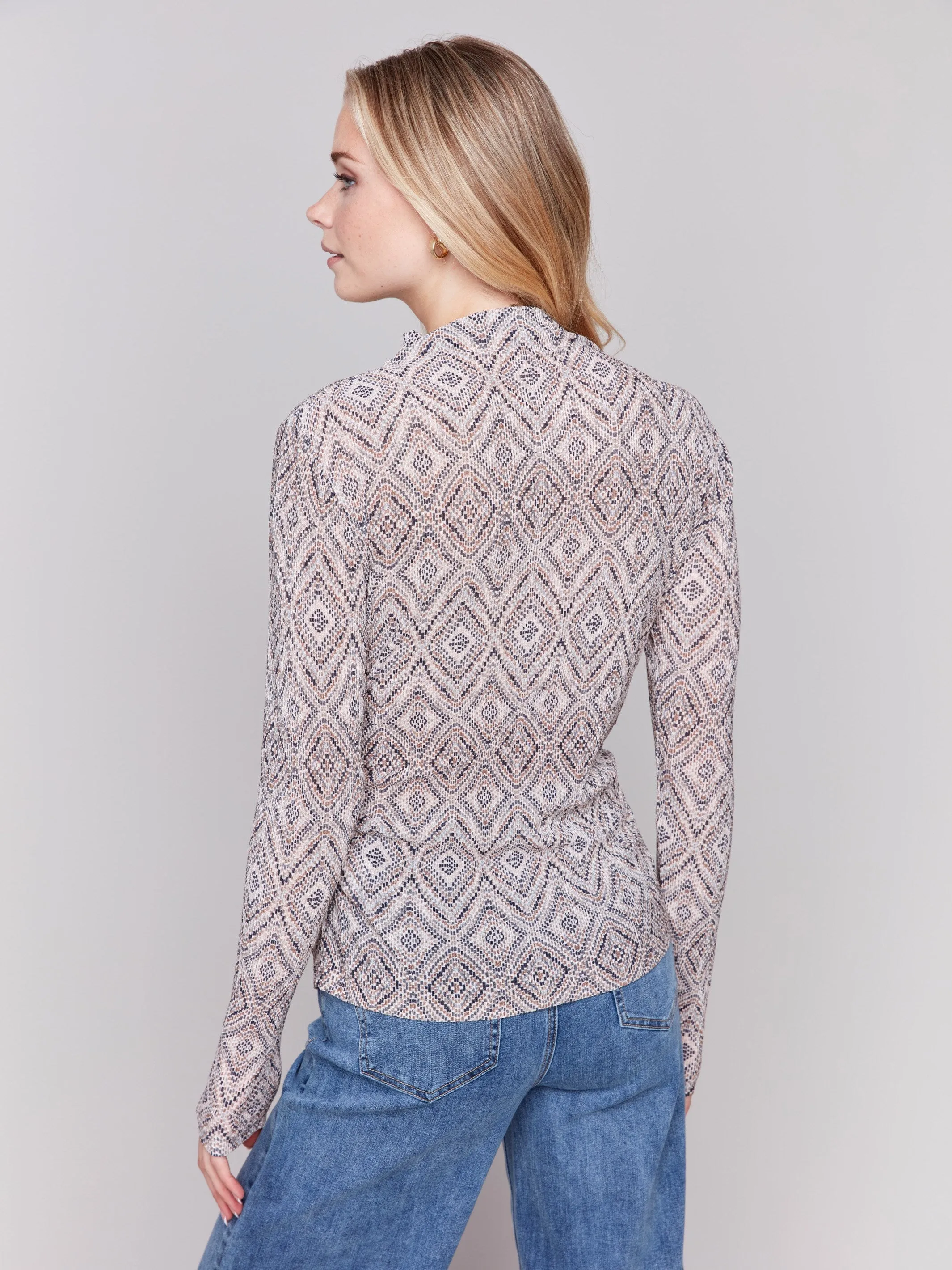 Printed Ruched Mock Neck Top - Mosaic sold by Charlie B product image thumbnail 3