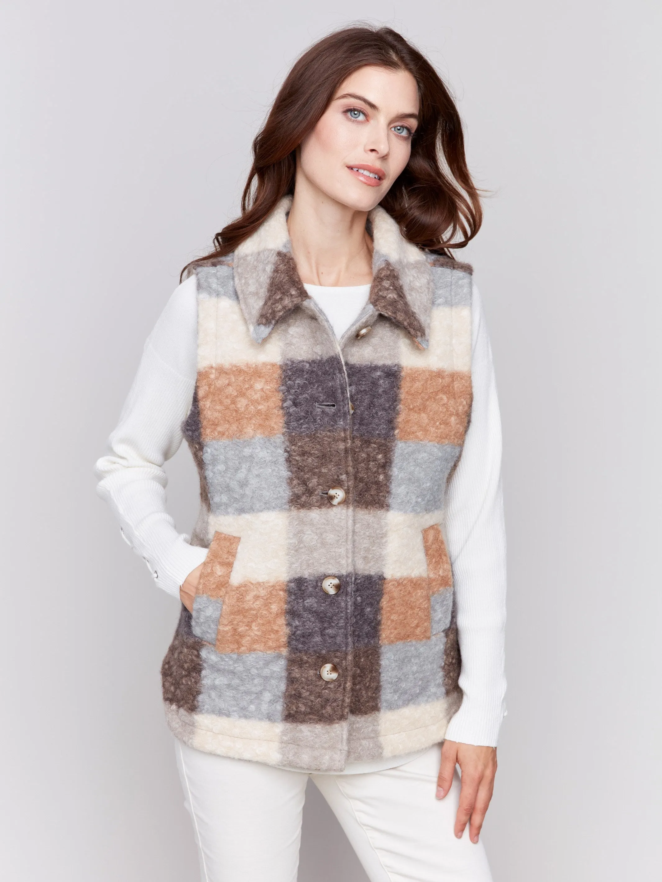 Plaid Bouclé Knit Vest - Terracotta sold by Charlie B product image thumbnail 4