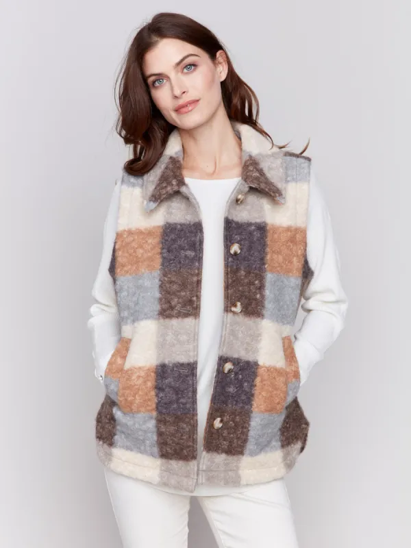 Plaid Bouclé Knit Vest - Terracotta sold by Charlie B