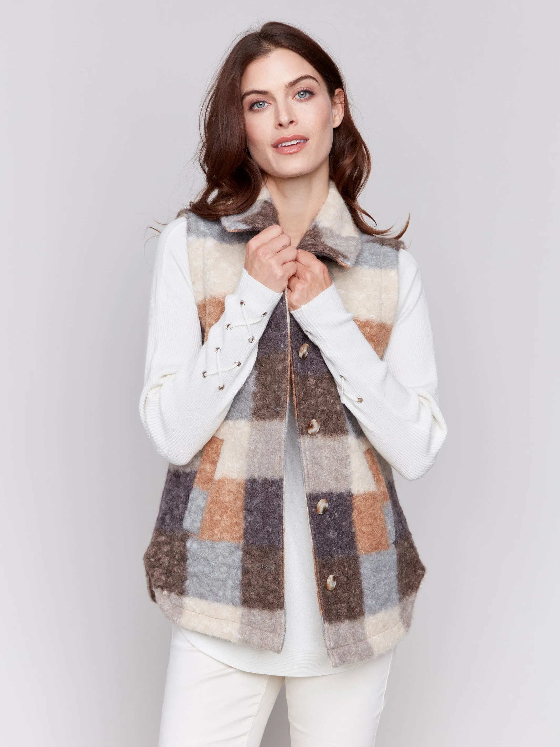 Plaid Bouclé Knit Vest - Terracotta sold by Charlie B product image thumbnail 5