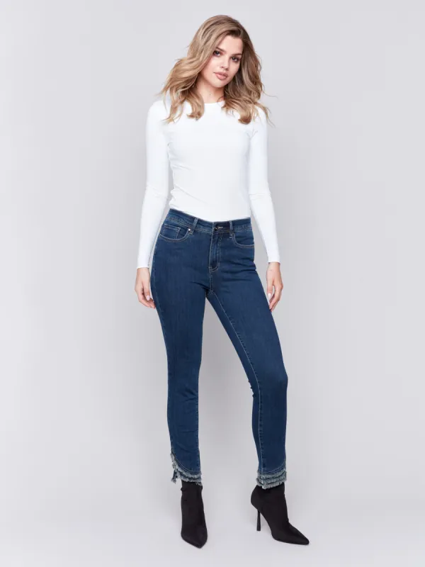 Frayed Hem Denim Pants - Dark Blue - Darkblue sold by Charlie B