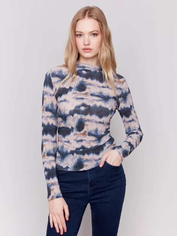 Printed Ruched Mock Neck Top - Tie Dye sold by Charlie B