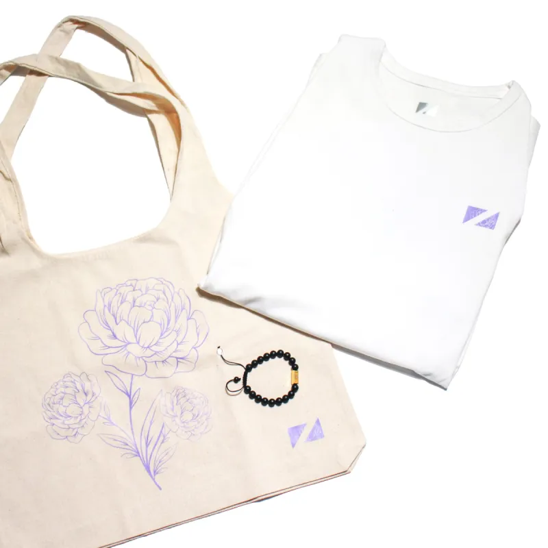 Bundle 2:  The Luxe Carnation Tee, Carnation Tote & Element Bracelet sold by Zueike
