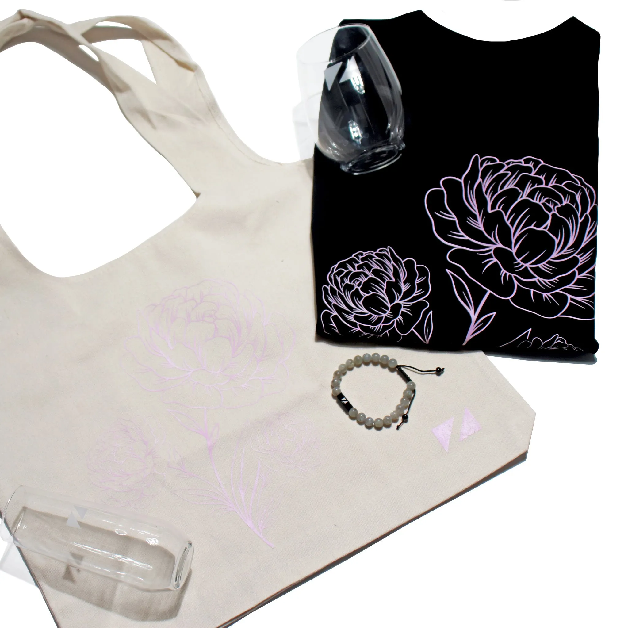 Bundle 1: The Luxe Carnation Tee + The Carnation Tote + Unwine Stemless Glass and Flute Bundle + Zueike Elements Bracelet sold by Zueike product image thumbnail 2