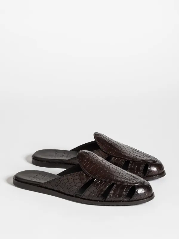 CAPRI MULE PRINTED CALF DARK BROWN made by Jacques Soloviere