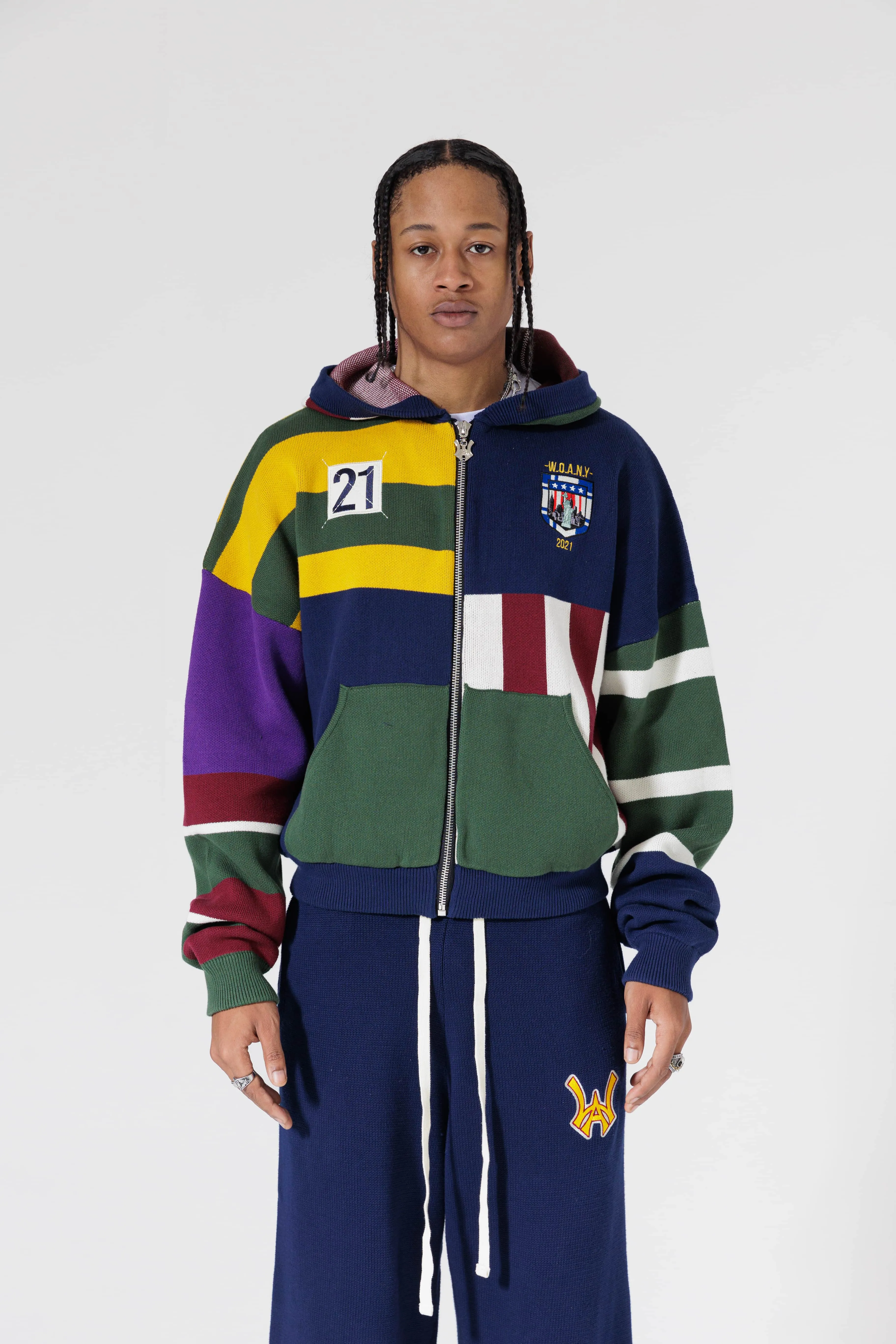 Clinton Rugby Knit Hoodie- Navy Multi sold by Wisdom of Age product image thumbnail 3