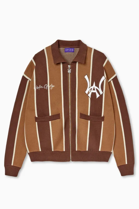 Stripe Zip Up Cardigan- Café Mocha sold by Wisdom of Age