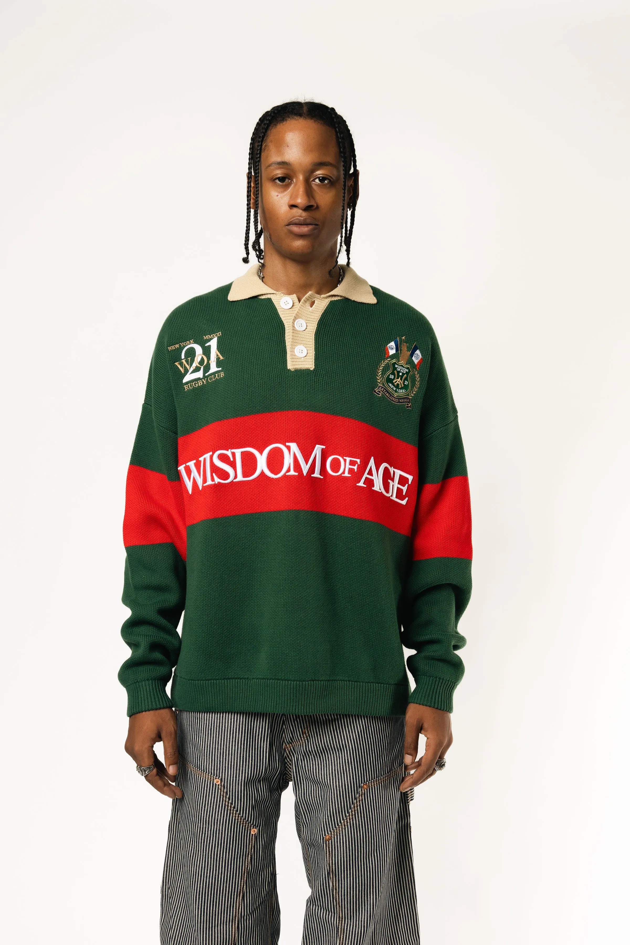 Bleecker Rugby Polo LS - Green & Red sold by Wisdom of Age product image thumbnail 3
