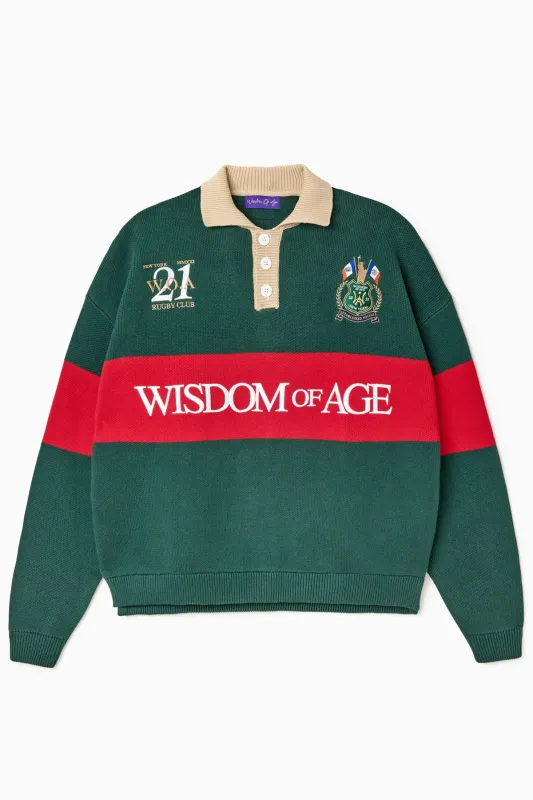 Bleecker Rugby Polo LS - Green & Red sold by Wisdom of Age