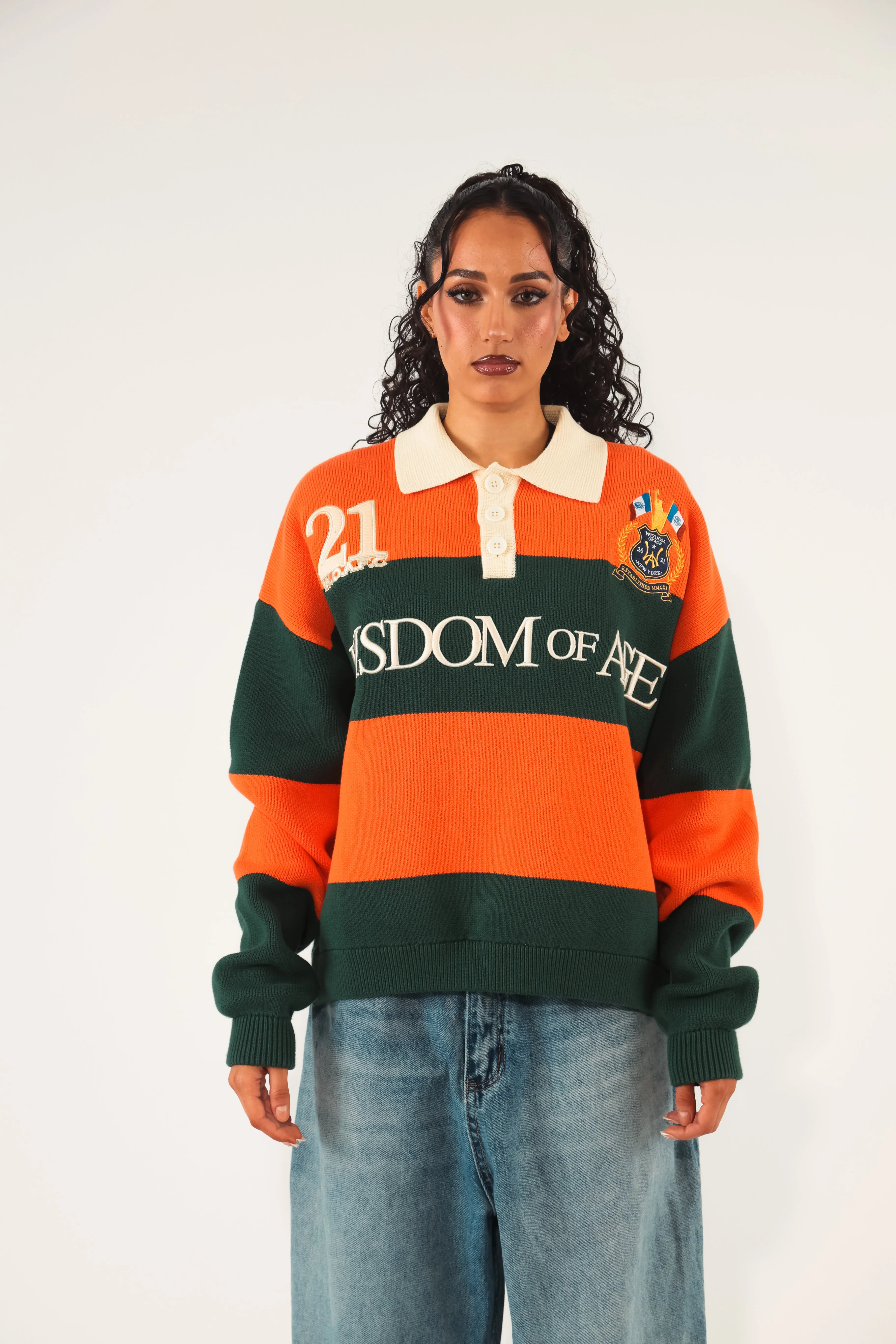 Bleecker Rugby Polo LS - Orange & Green sold by Wisdom of Age product image thumbnail 4