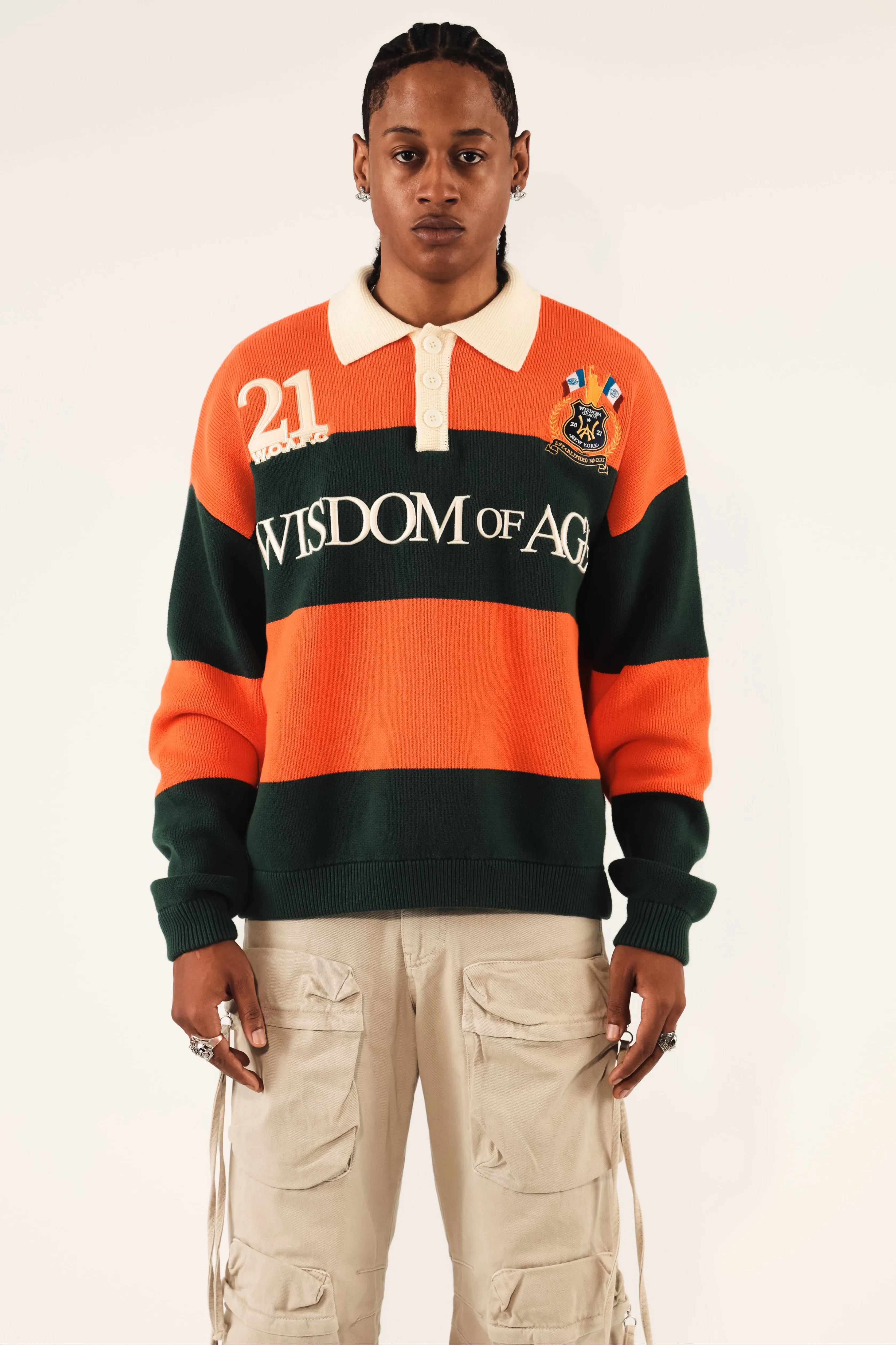 Bleecker Rugby Polo LS - Orange & Green sold by Wisdom of Age product image thumbnail 3