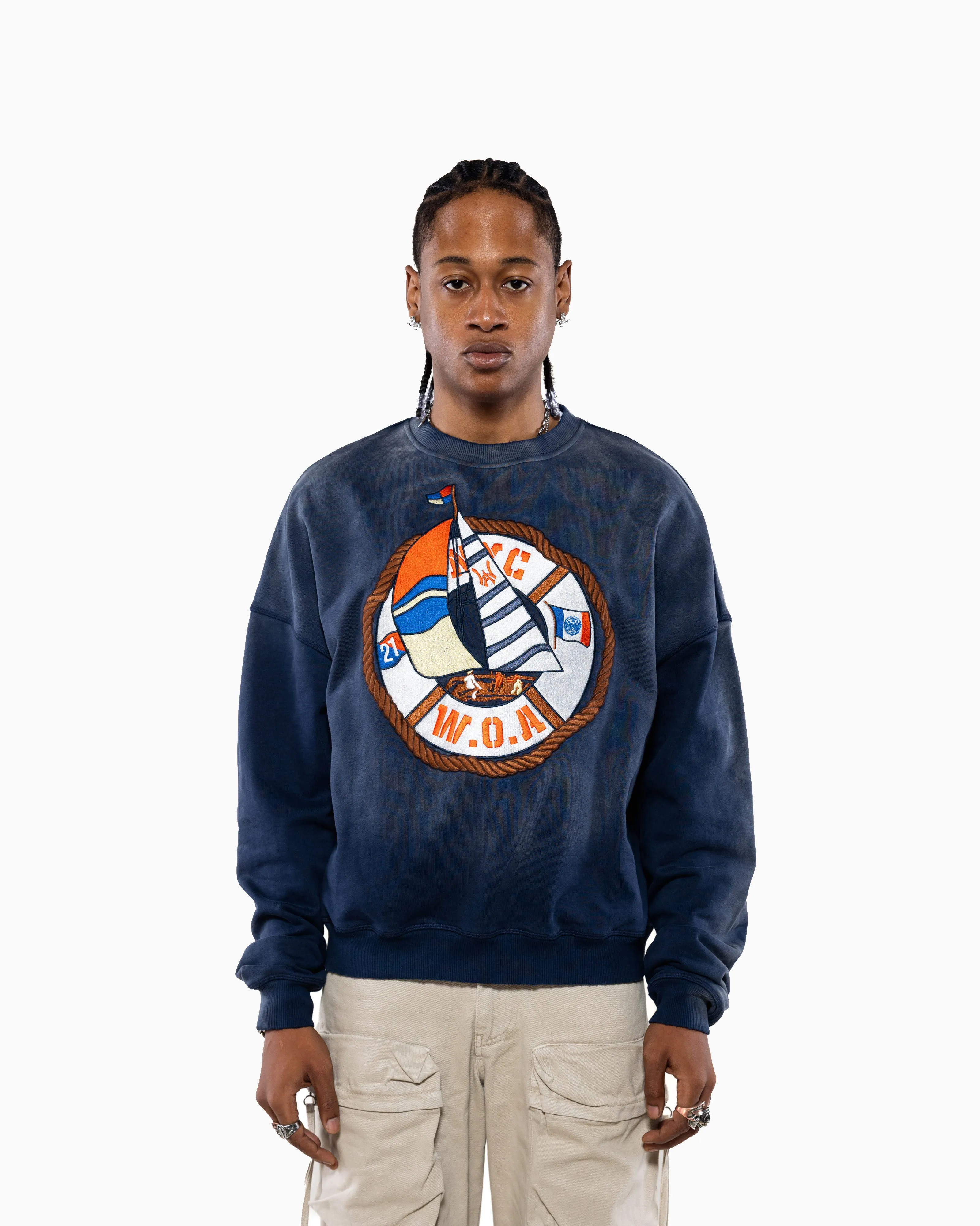 Mariner Crewneck Sweater- Washed Navy sold by Wisdom of Age product image thumbnail 3