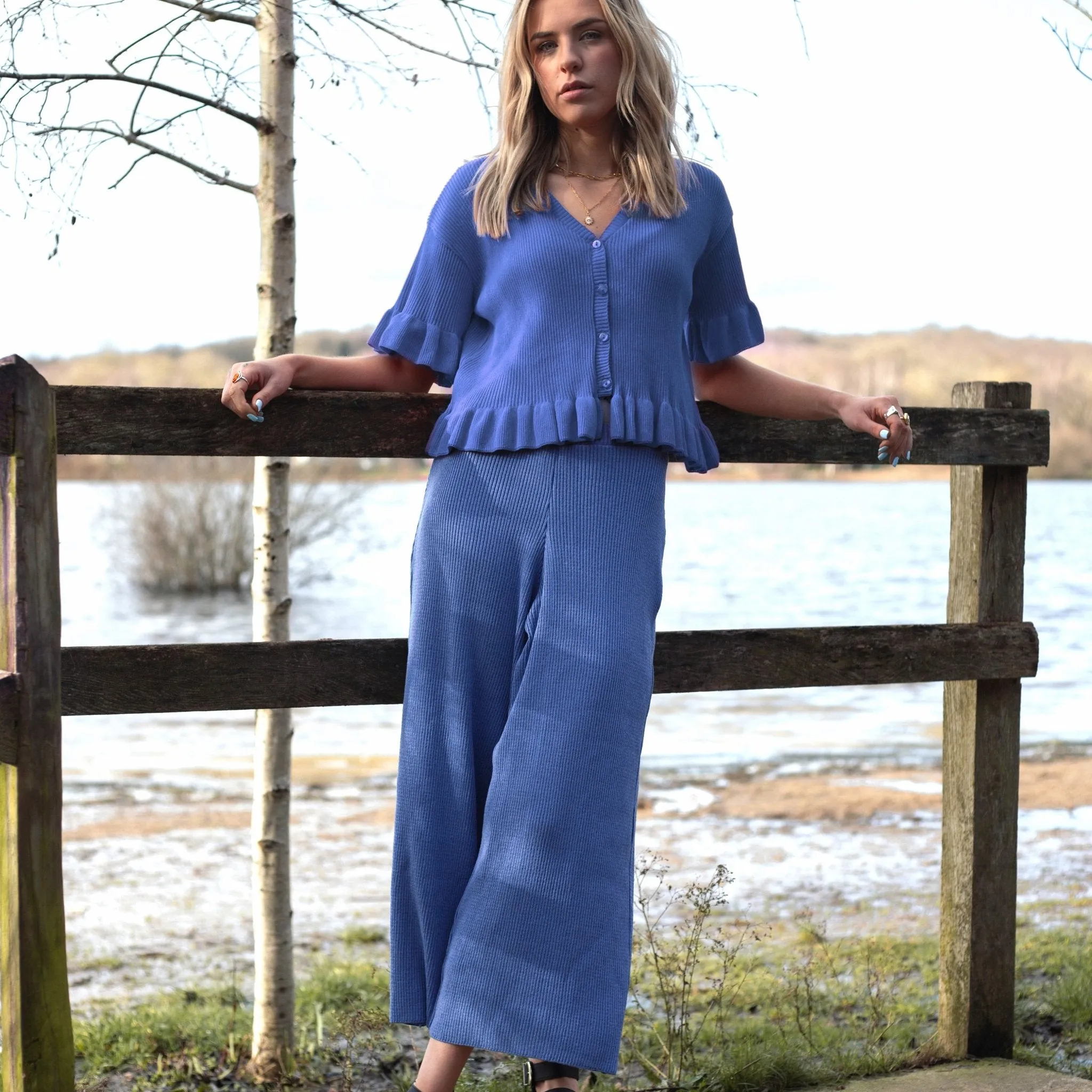 Marlow Ruffle Co-Ord Cardigan - Blue sold by Cara & The Sky