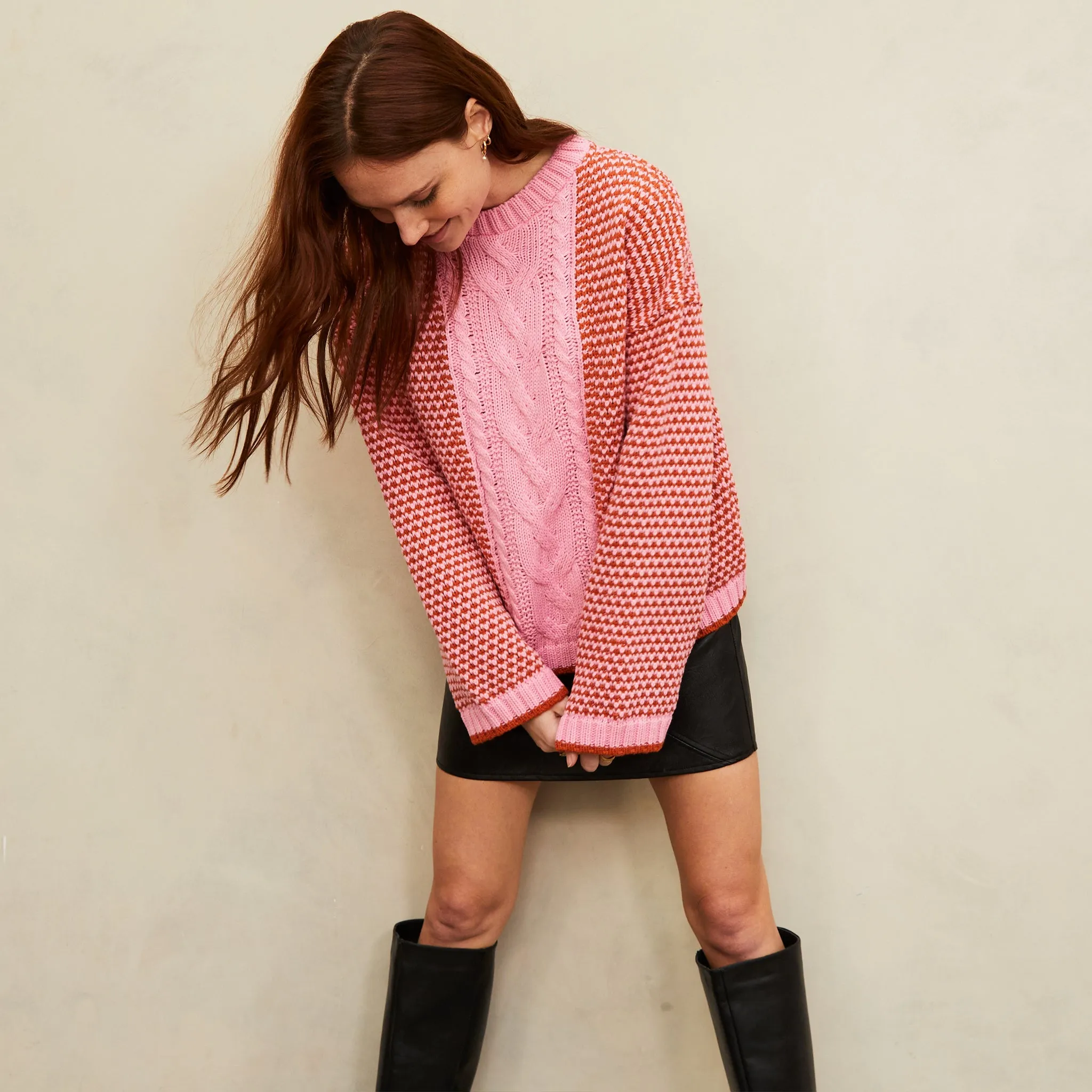 Frankie Cable Knit Crew Neck Jumper - Pink sold by Cara & The Sky product image thumbnail 3