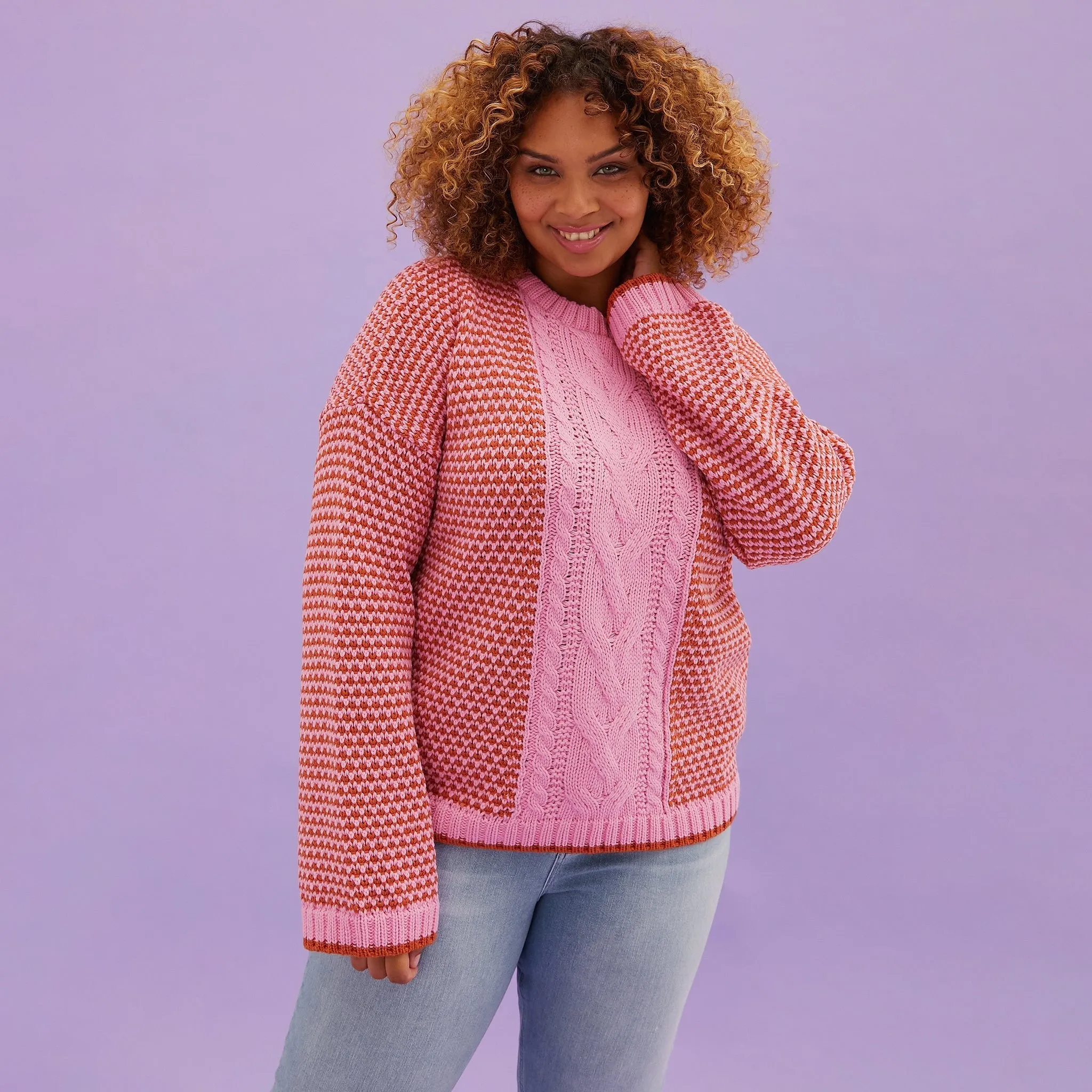 Frankie Cable Knit Crew Neck Jumper - Pink sold by Cara & The Sky product image thumbnail 5