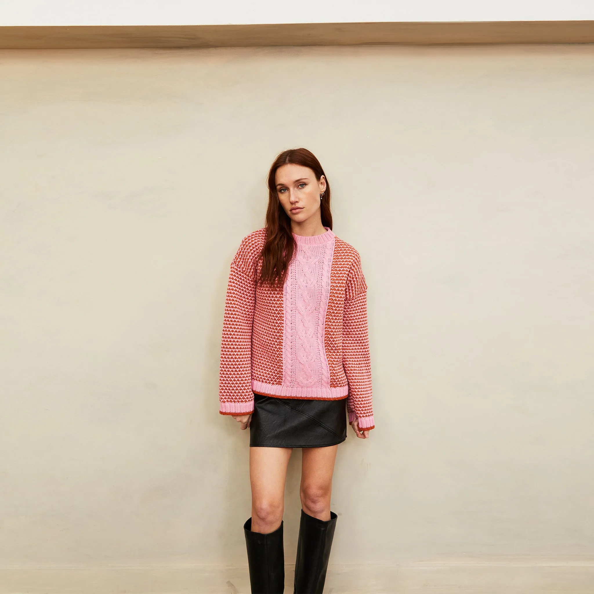 Frankie Cable Knit Crew Neck Jumper - Pink sold by Cara & The Sky product image thumbnail 4