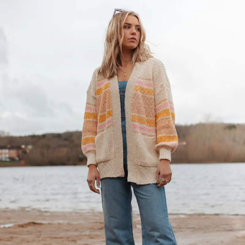 Dani Recycled Cotton Blend Chunky Balloon Sleeve Stripe Cardigan - White sold by Cara & The Sky