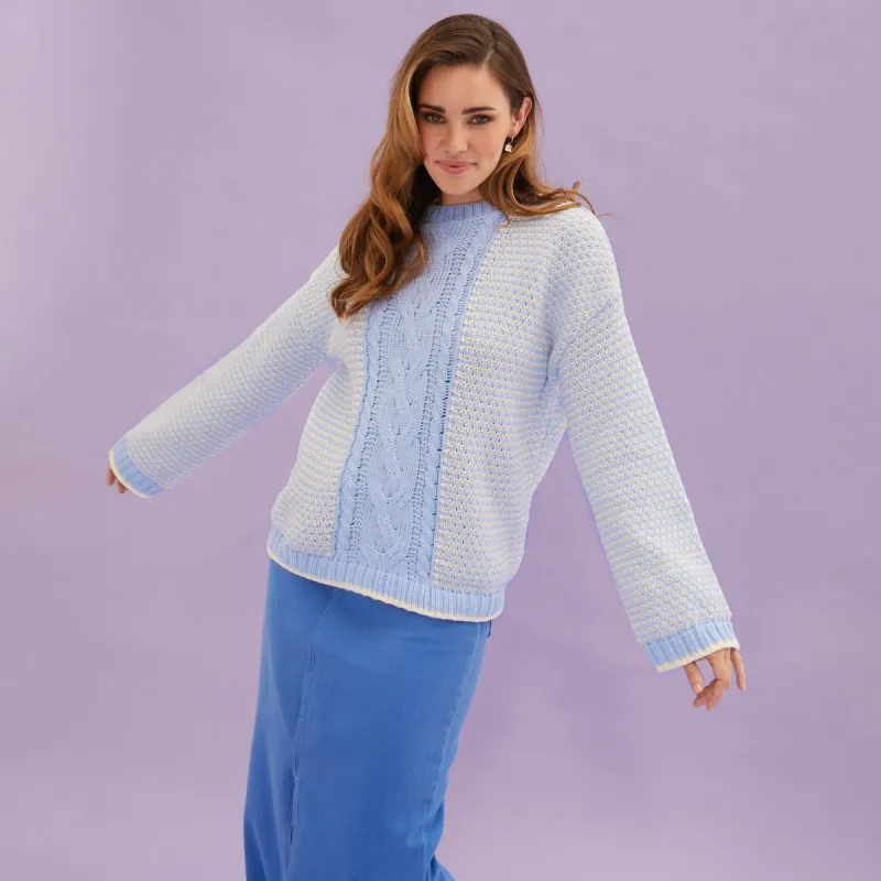 Frankie Cable Knit Crew Neck Jumper - Blue sold by Cara & The Sky