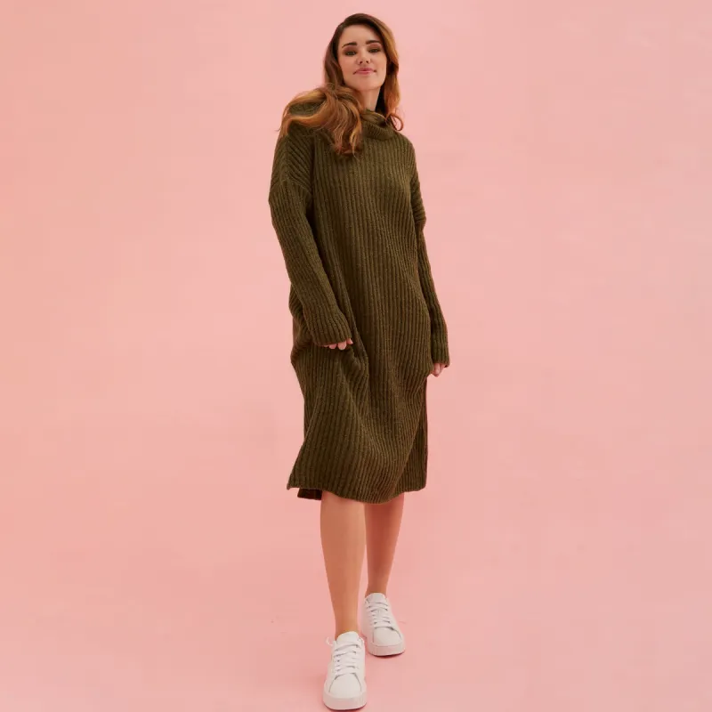 Joey Roll Neck Midi Dress - Khaki sold by Cara & The Sky