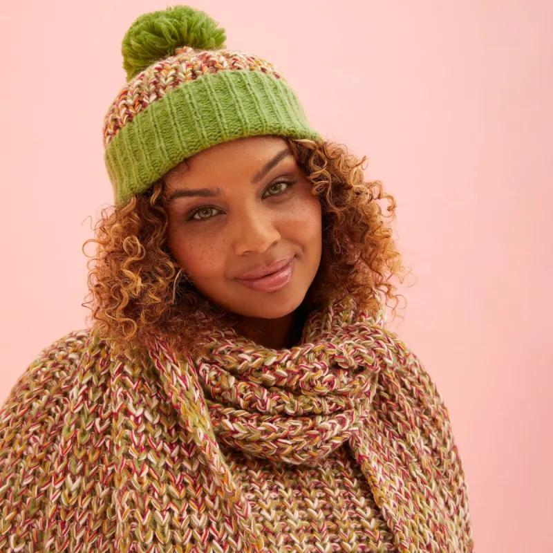 Lolly Twist Beanie Bobble Knitted Hat - Olive Green sold by Cara & The Sky