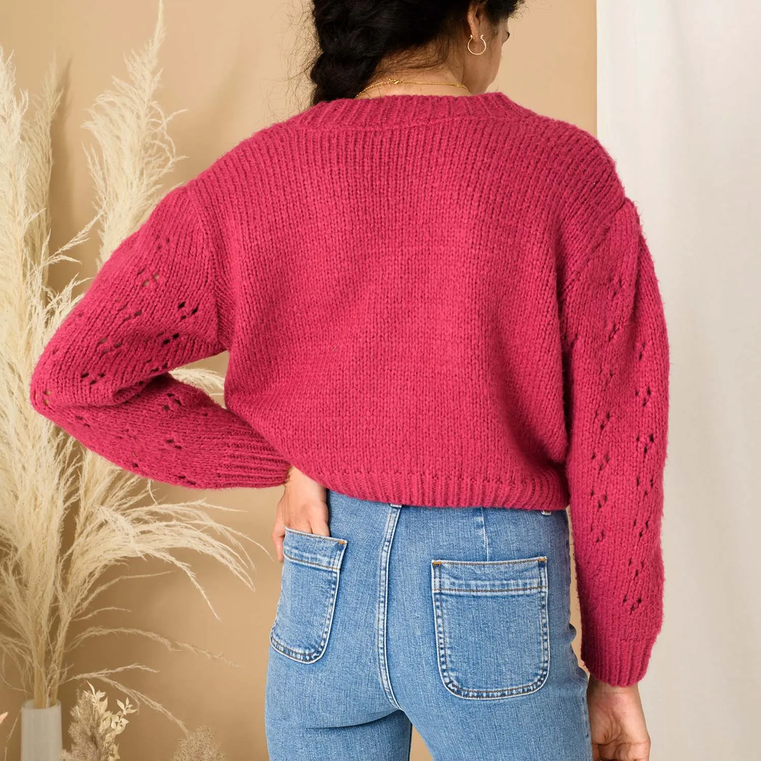 Rocky Cable Cropped Cardigan - Hot Pink sold by Cara & The Sky product image thumbnail 3