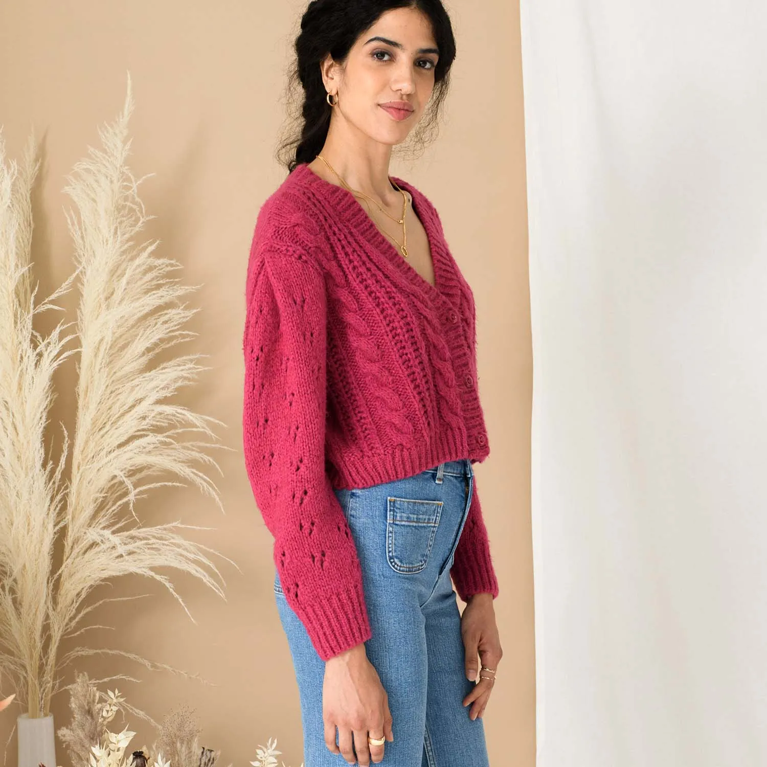Rocky Cable Cropped Cardigan - Hot Pink sold by Cara & The Sky product image thumbnail 4