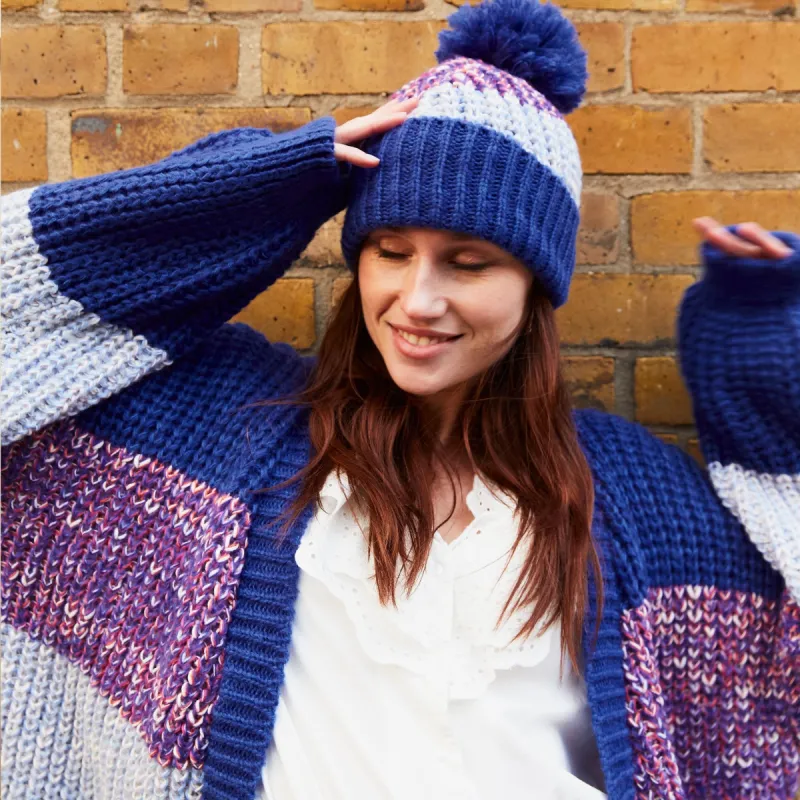 Phoebe Stripe Beanie Bobble Hat - Cobalt Blue sold by Cara & The Sky