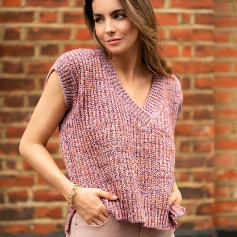 Sara V Neck Twist Knitted Vest - Multi Coloured sold by Cara & The Sky