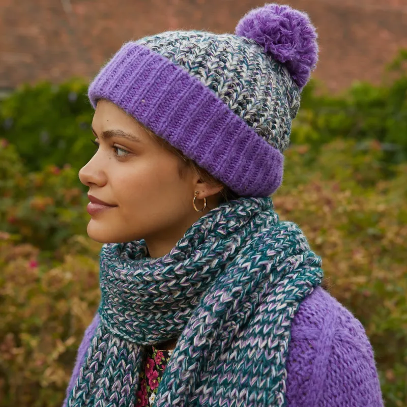 Lolly Twist Beanie Bobble Hat - Purple made by Cara & The Sky