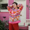 Poppy Heart Intarsia Balloon Sleeve Oversized Jumper - Blue sold by Cara & The Sky