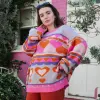 Poppy Heart Intarsia Balloon Sleeve Oversized Jumper - Blue sold by Cara & The Sky