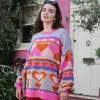 Poppy Heart Intarsia Balloon Sleeve Oversized Jumper - Blue sold by Cara & The Sky