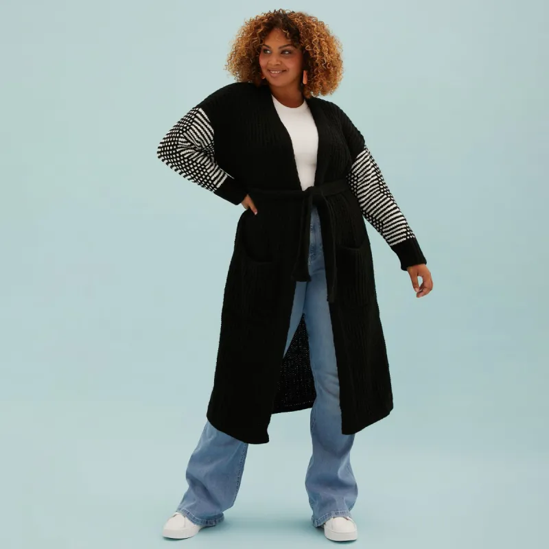 Becca Mono Sleeve Belted Long Cardigan - Black sold by Cara & The Sky