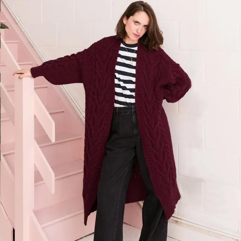 Alex Cable Oversized Balloon Sleeve Maxi Cardigan - Burgundy sold by Cara & The Sky