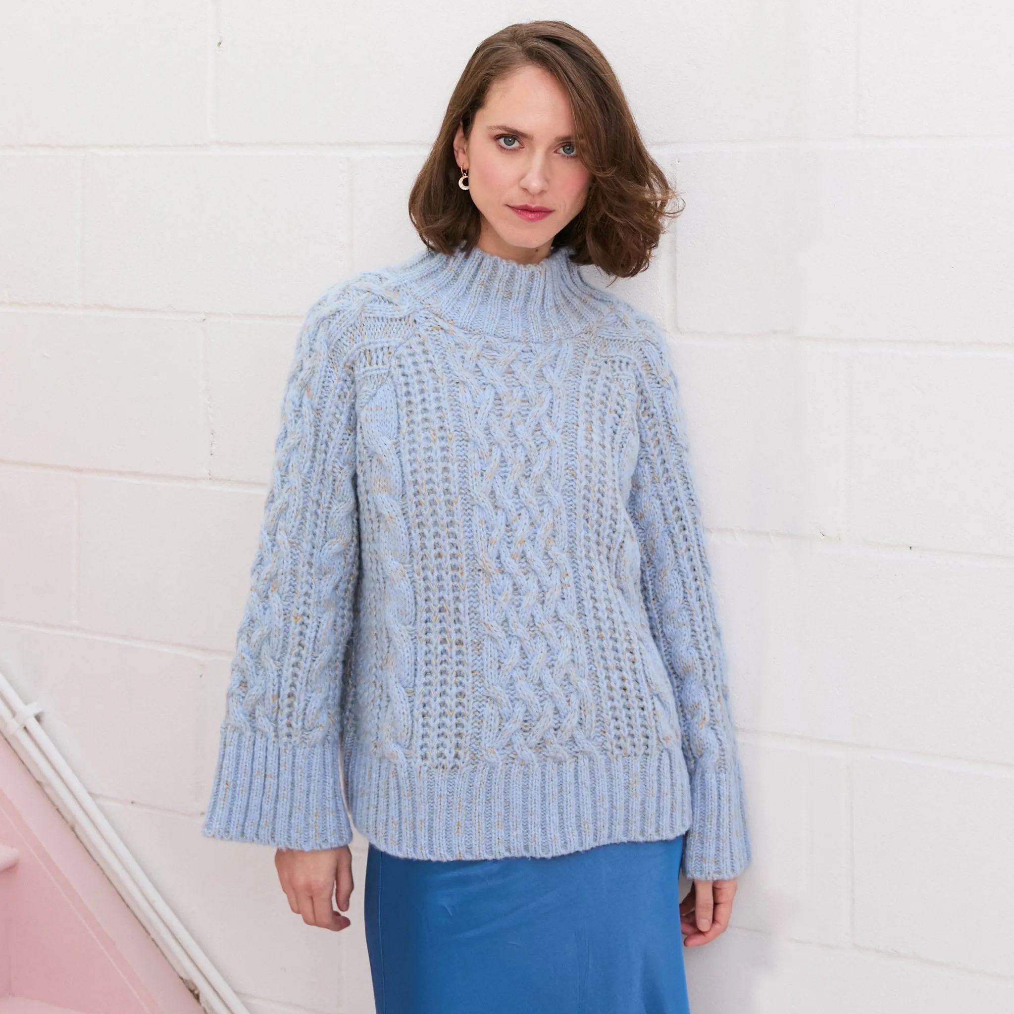 Sarah High Neck Cable Wide Sleeve Jumper - Blue sold by Cara & The Sky product image thumbnail 3