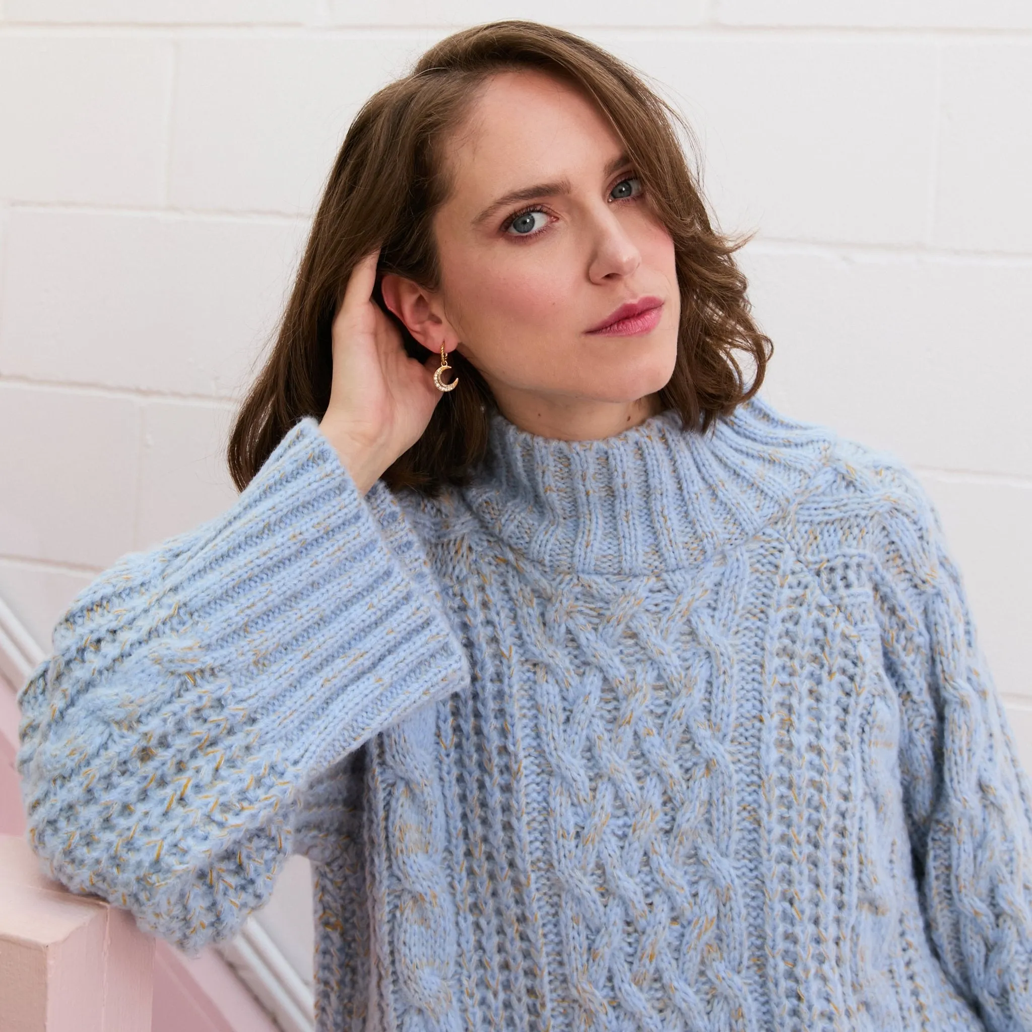 Sarah High Neck Cable Wide Sleeve Jumper - Blue sold by Cara & The Sky product image thumbnail 4