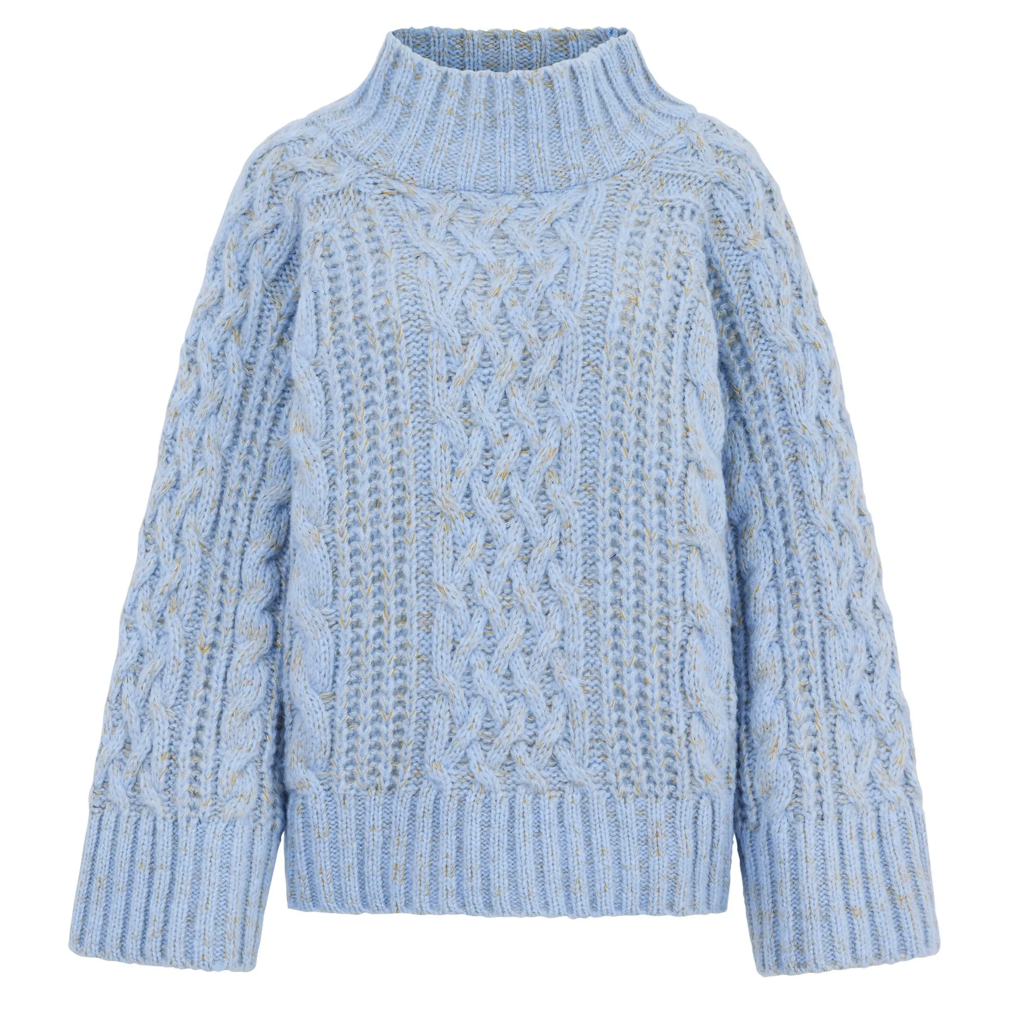 Sarah High Neck Cable Wide Sleeve Jumper - Blue sold by Cara & The Sky product image thumbnail 2