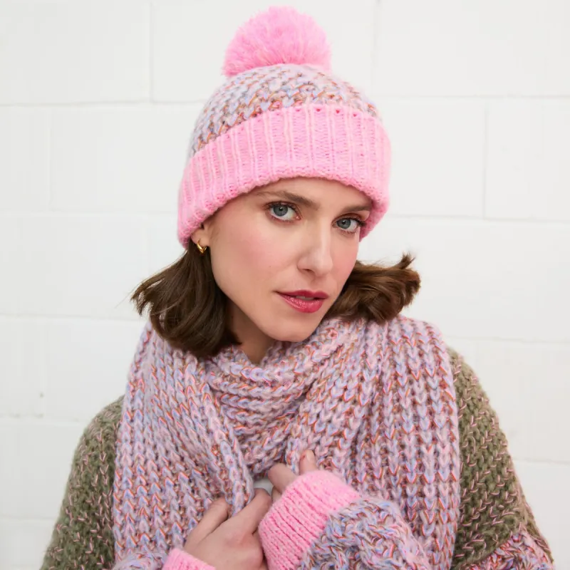 Lolly Hat Twist Bobble Pink Beanie made by Cara & The Sky