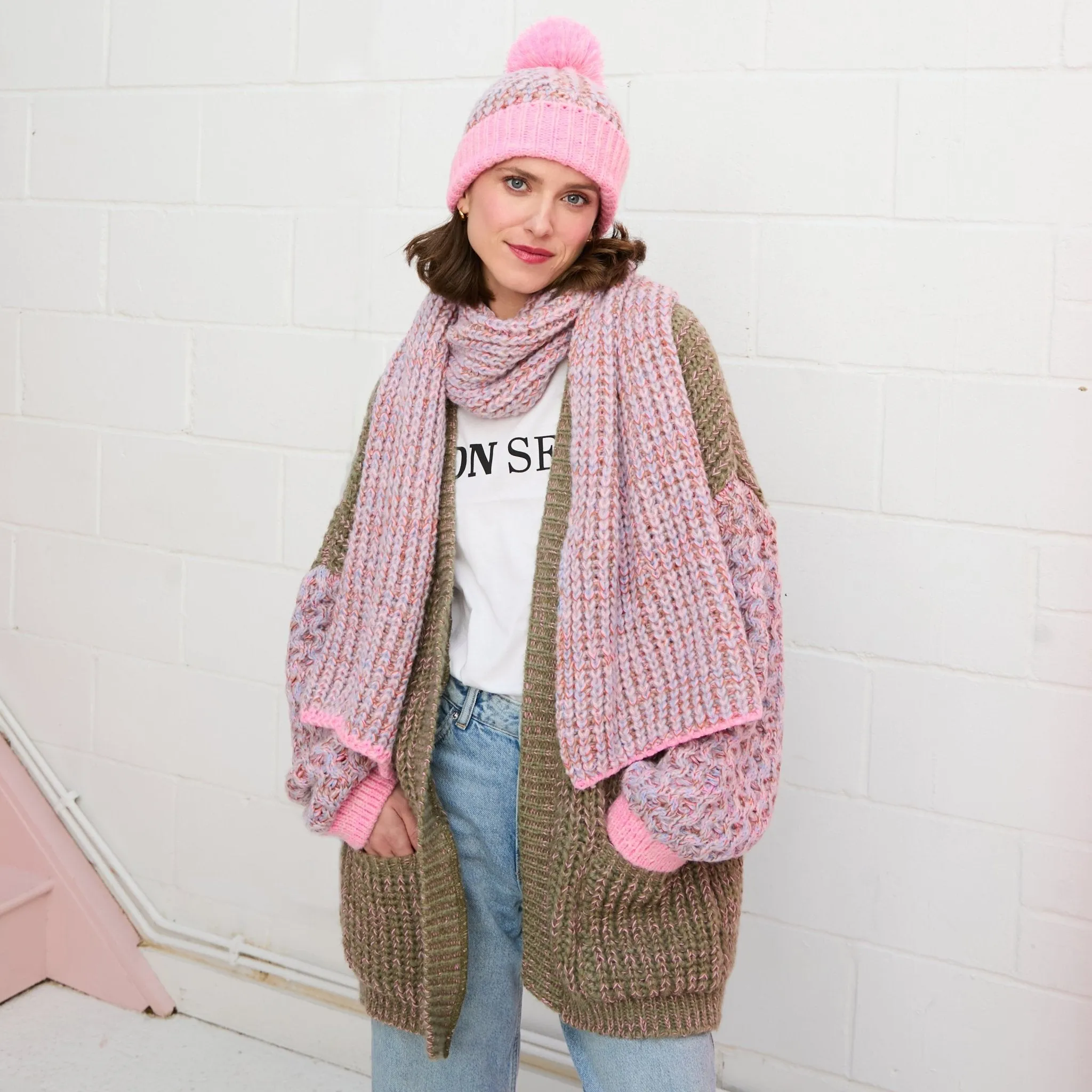 Florence Twist Oversized Knitted Scarf - Pink sold by Cara & The Sky product image thumbnail 4