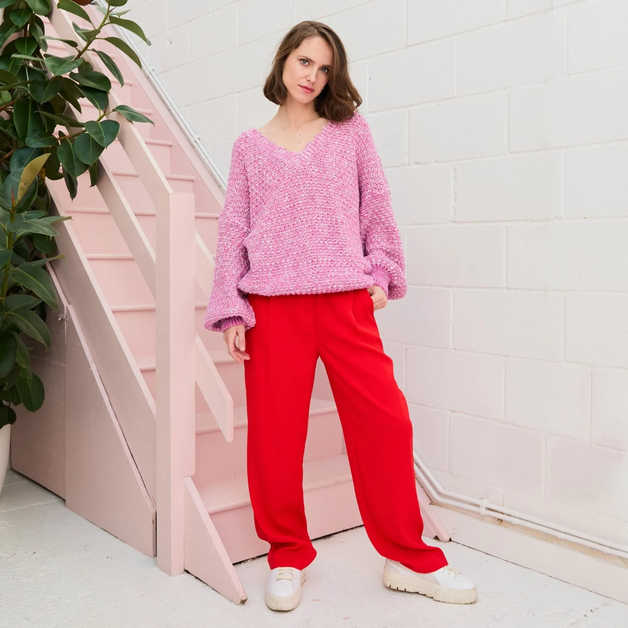 Zohar Twist Oversized V Neck Jumper - Pink sold by Cara & The Sky product image thumbnail 3