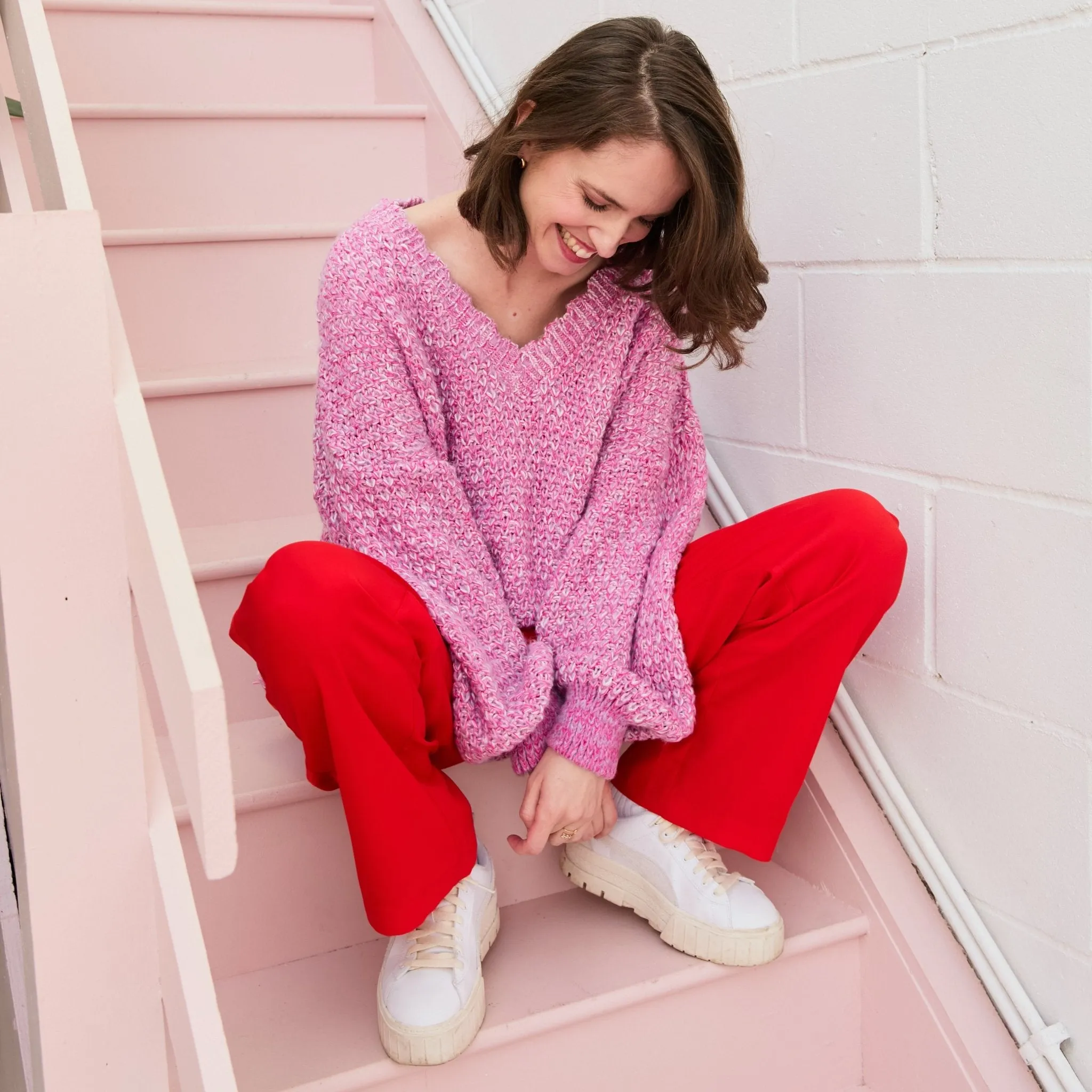 Zohar Twist Oversized V Neck Jumper - Pink sold by Cara & The Sky product image thumbnail 4