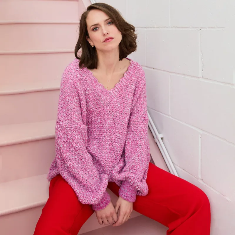 Zohar Twist Oversized V Neck Jumper - Pink sold by Cara & The Sky