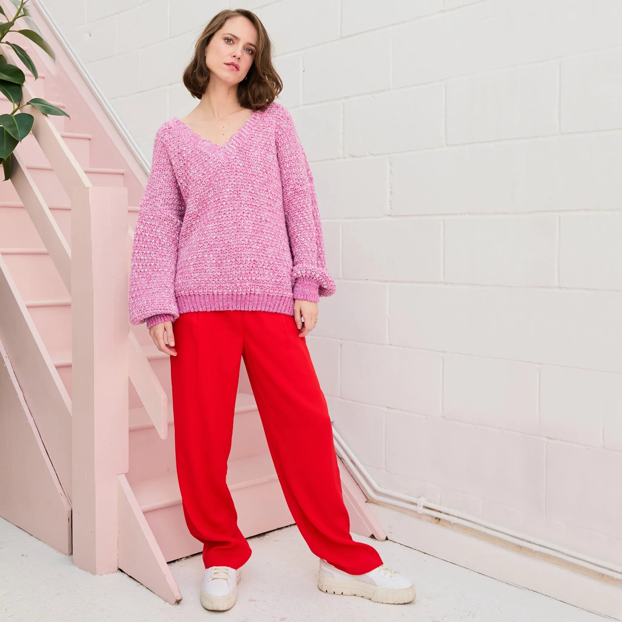 Zohar Twist Oversized V Neck Jumper - Pink sold by Cara & The Sky product image thumbnail 5