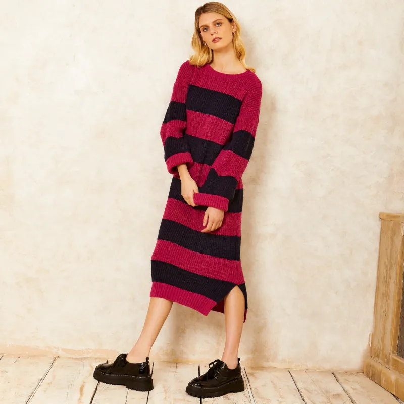 Antonia Chunky Stripe Midi Dress - Navy made by Cara & The Sky