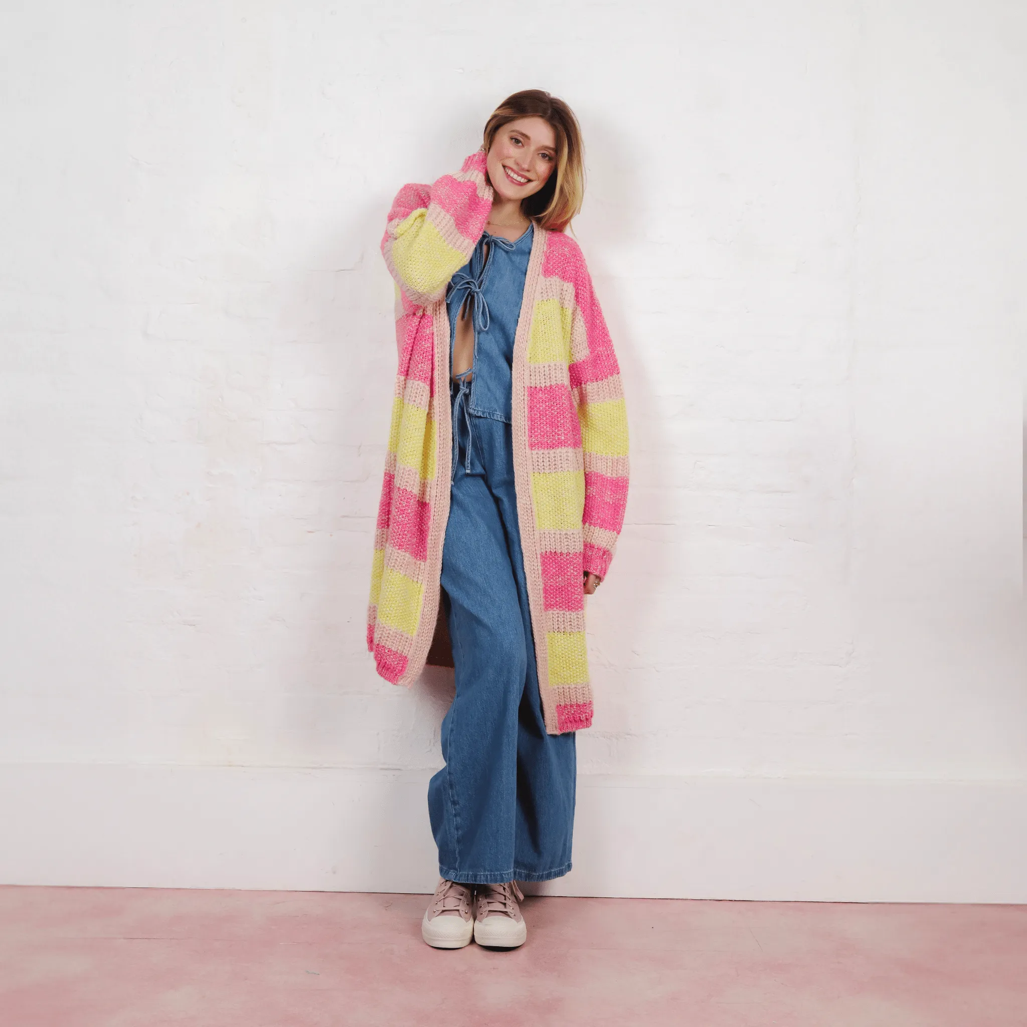 Tracy Stripe Balloon Sleeve Midi Cardigan - Pink sold by Cara & The Sky product image thumbnail 3