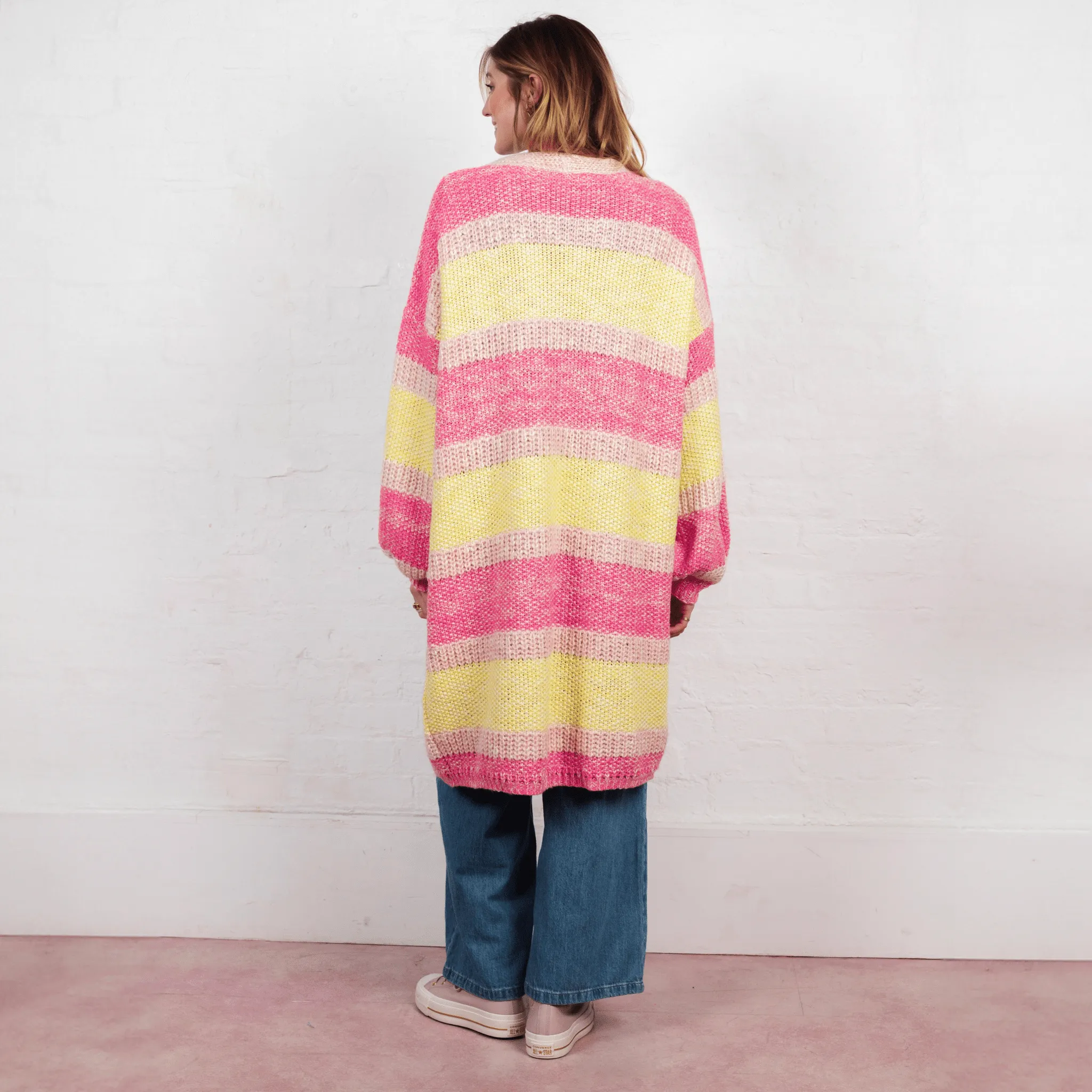 Tracy Stripe Balloon Sleeve Midi Cardigan - Pink sold by Cara & The Sky product image thumbnail 4