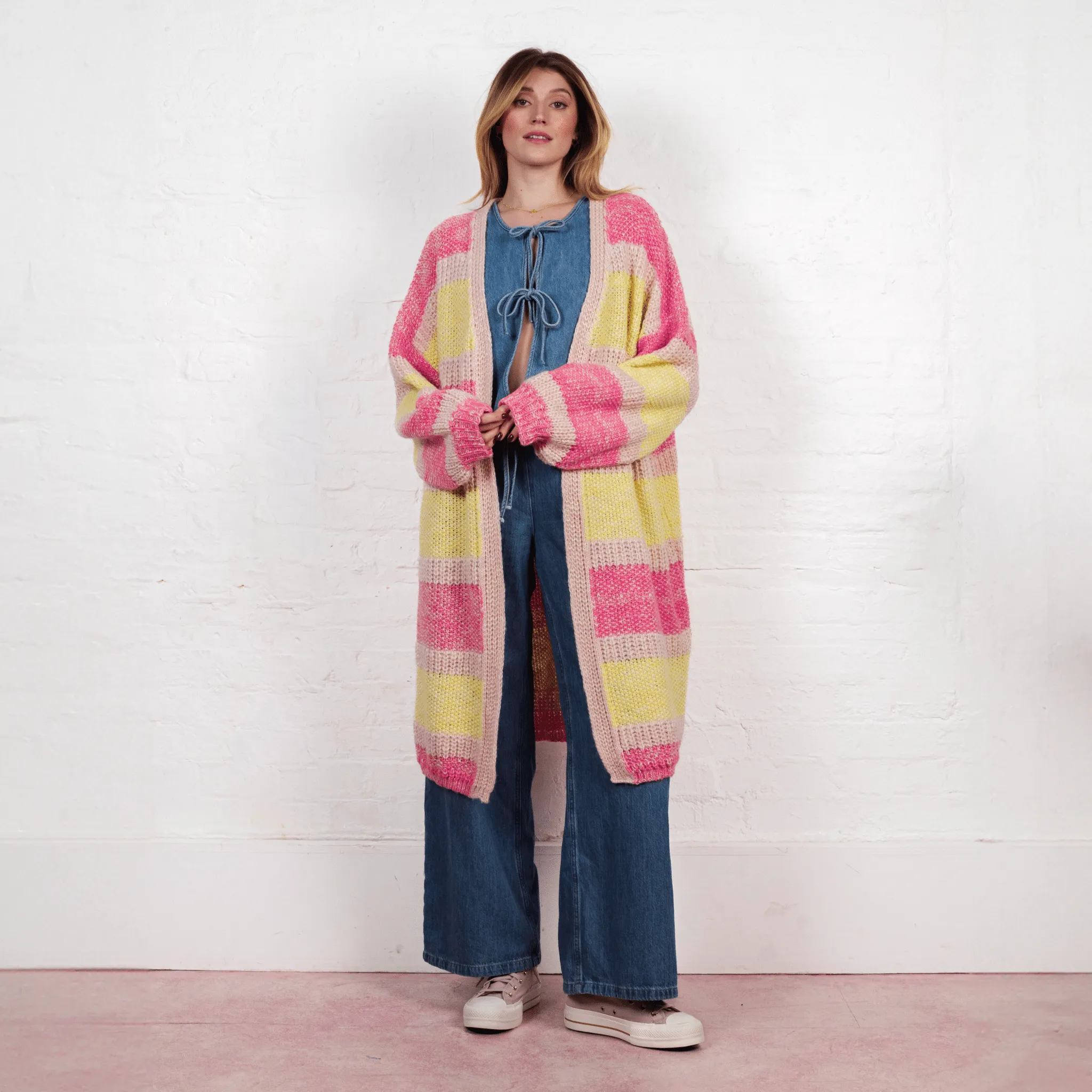 Tracy Stripe Balloon Sleeve Midi Cardigan - Pink sold by Cara & The Sky
