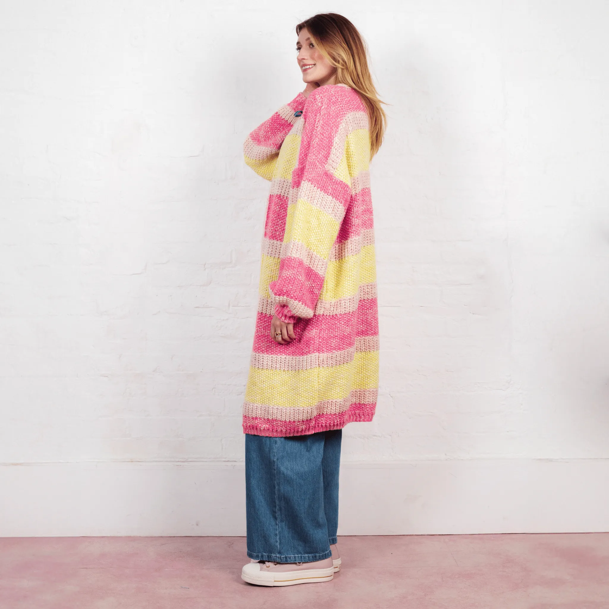 Tracy Stripe Balloon Sleeve Midi Cardigan - Pink sold by Cara & The Sky product image thumbnail 2