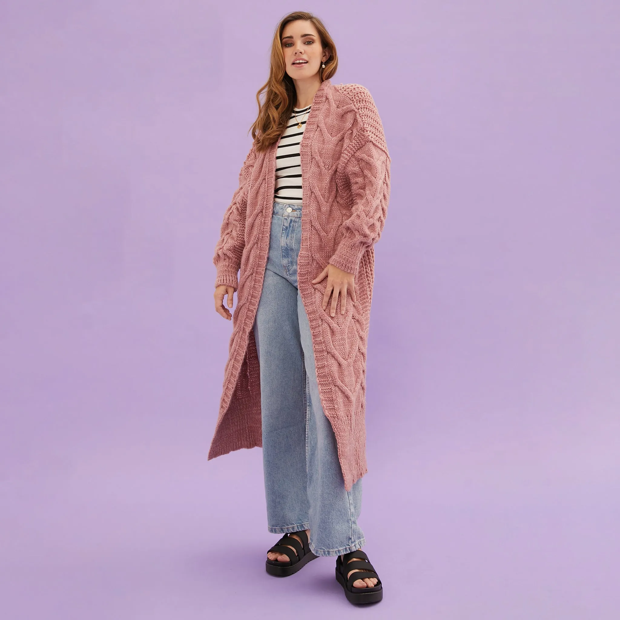 RESALE | Alex Cable Balloon Sleeve Maxi Cardigan - Dusky Pink sold by Cara & The Sky