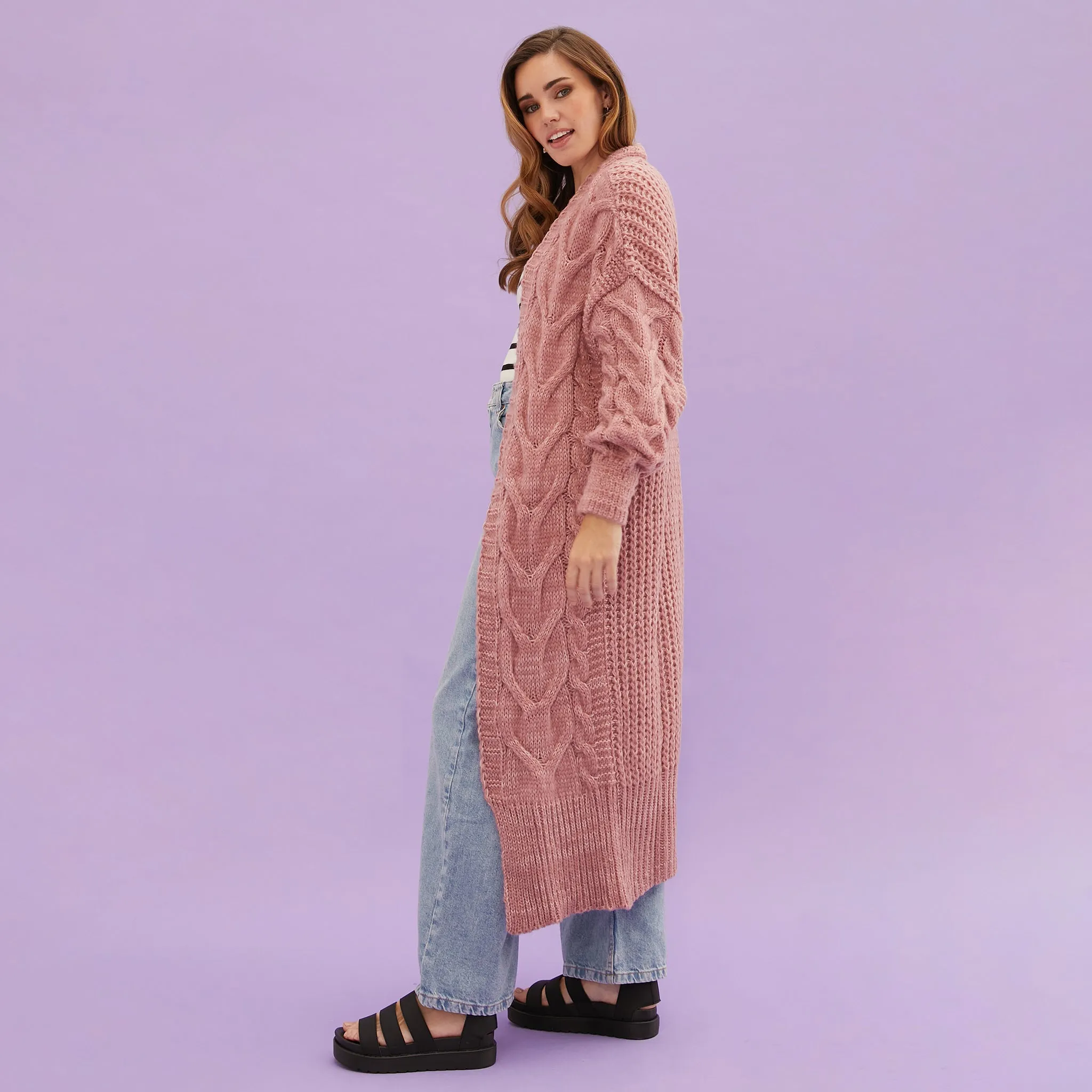 RESALE | Alex Cable Balloon Sleeve Maxi Cardigan - Dusky Pink sold by Cara & The Sky product image thumbnail 3